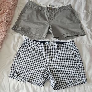 Old Navy Women's Gray Flat-Front Shorts and Navy Gingham Flat-Front Shorts